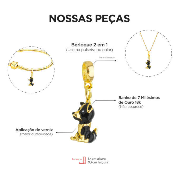 Berloque Cachorro Border Collie Banhado a Ouro 18k