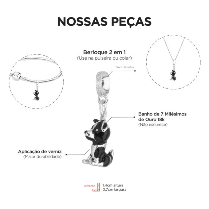 Berloque Cachorro Border Collie Banhado a Ouro 18k