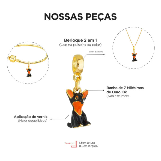Berloque Cachorro Pinscher Banhado a Ouro 18k