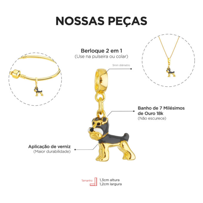 Berloque Cachorro Schnauzer Banhado a Ouro 18k