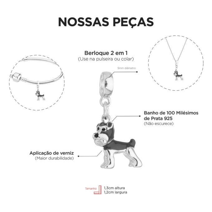 Berloque Cachorro Schnauzer Banhado a Ouro 18k