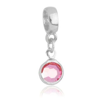 Berloque Cristal Rosa Banhado a Prata 925
