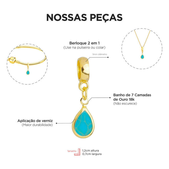 Berloque Cristal Jade Gota Banhado a Prata 925