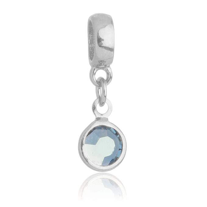 Berloque Cristal Cinza Banhado a Prata 925