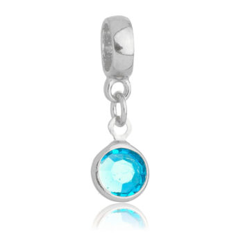 Berloque Cristal Azul Claro Banhado a Prata 925
