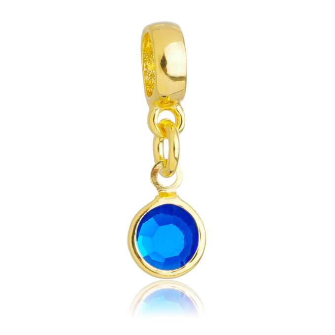 Berloque Cristal Azul Banhado a Prata 925