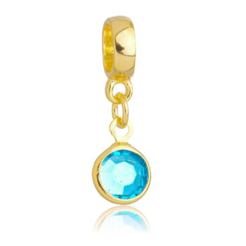 Berloque Cristal Azul Claro Banhado a Ouro 18k