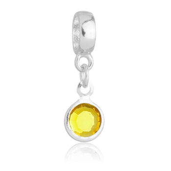 Berloque Cristal Amarelo Banhado a Prata 925