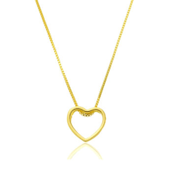 Colar Feminino Pingente Coração Vazado Banhado a Ouro 18k