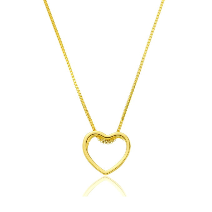 Colar Feminino Pingente Coração Vazado Banhado a Ouro 18k