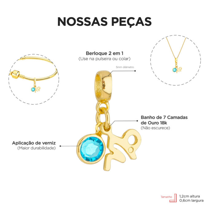 Berloque Signo Capricórnio com Strass Banhado a Prata 925