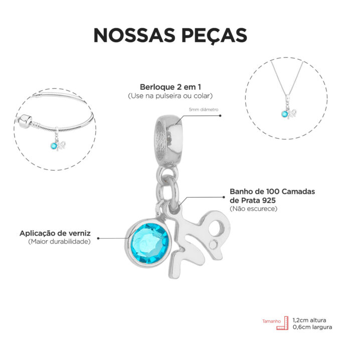 Berloque Signo Capricórnio com Strass Banhado a Prata 925