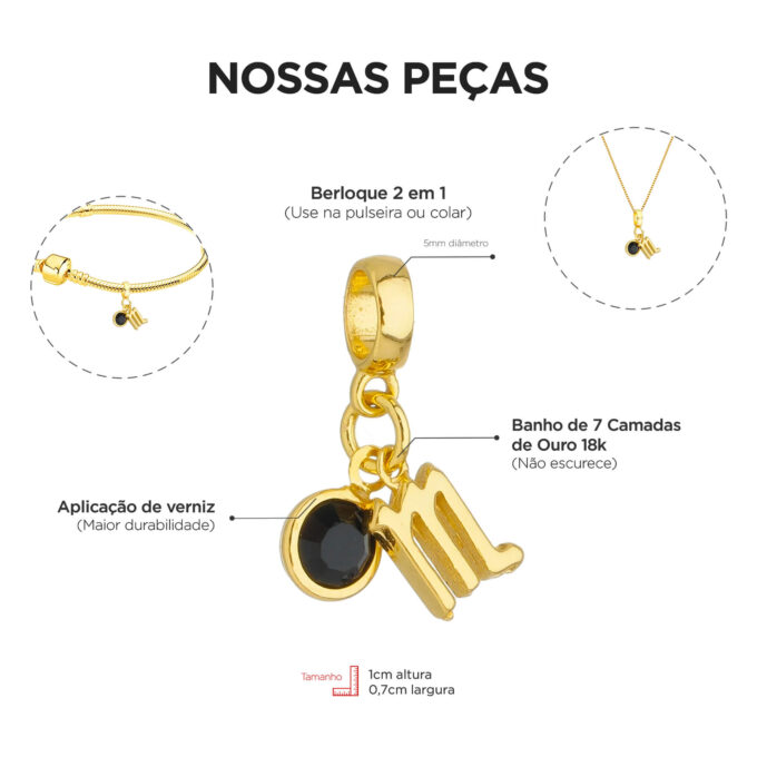 Berloque Signo Escorpião com Strass Banhado a Prata 925