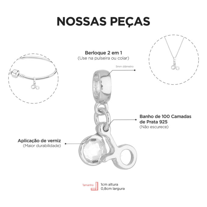 Berloque Signo Touro com Strass Banhado a Prata 925