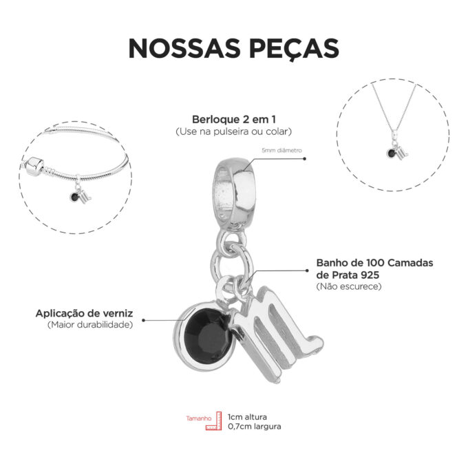 Berloque Signo Escorpião com Strass Banhado a Prata 925
