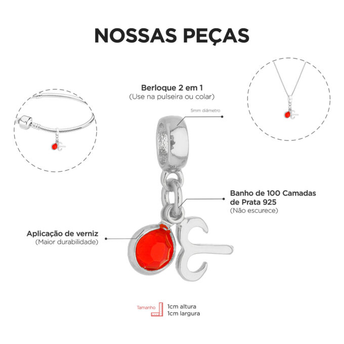 Berloque Signo Áries com Strass Banhado a Prata 925