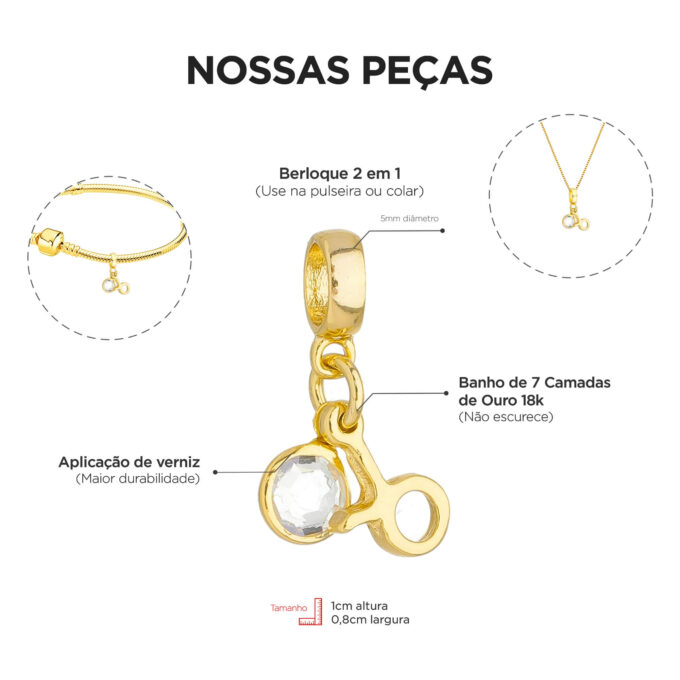 Berloque Signo Touro com Strass Banhado a Prata 925