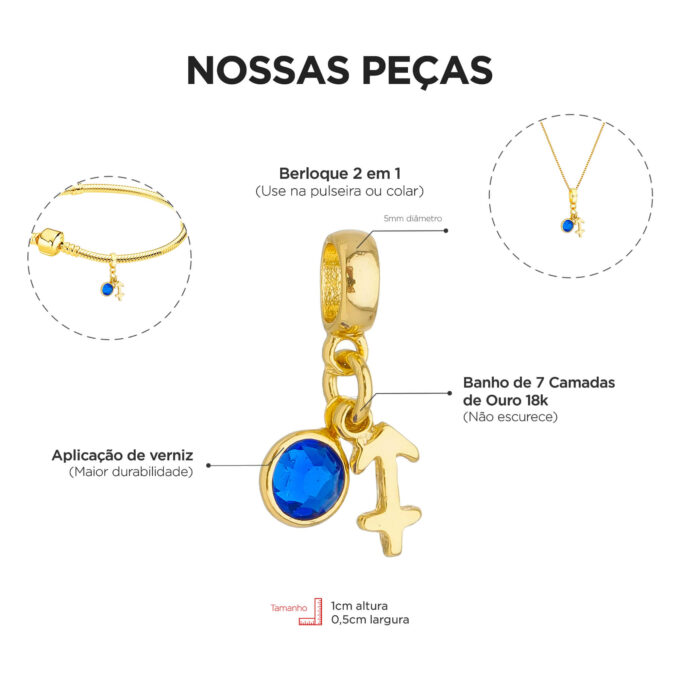 Berloque Signo Sagitário com Strass Banhado a Ouro 18k