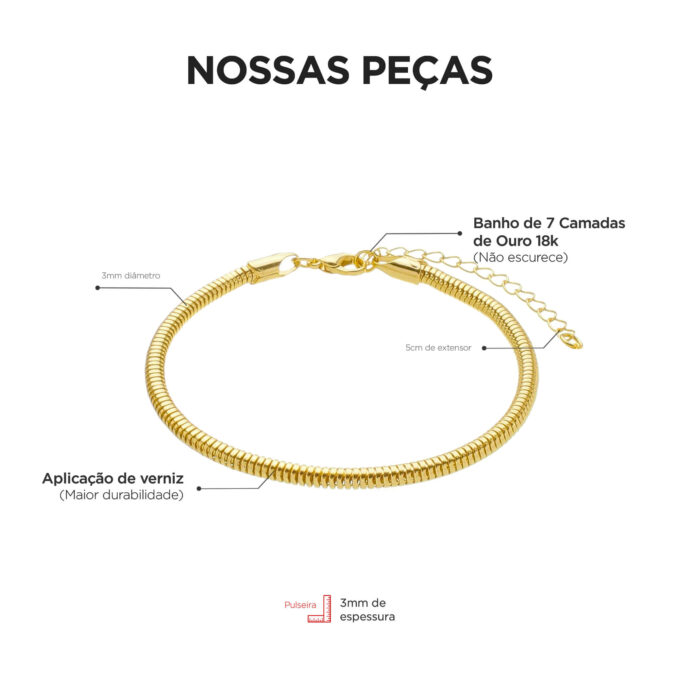 Pulseira Para Berloque Com Extensor Banhado a Ouro 18k