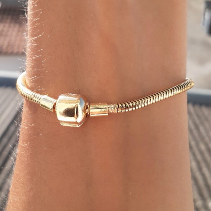 Pulseira Para Berloque Fecho Tambor Banhado a Ouro 18k