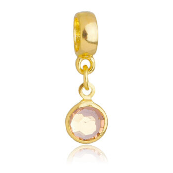 Berloque Cristal Rosa Claro Banhado a Ouro 18k