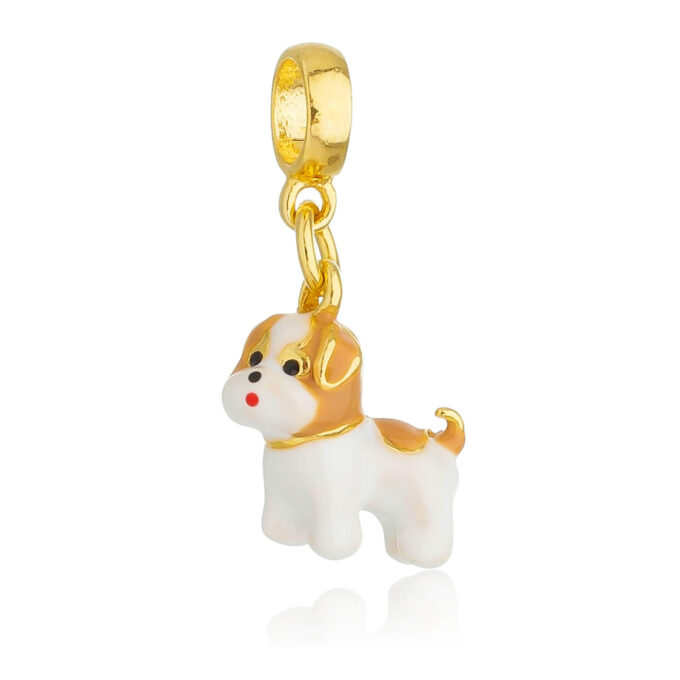 Berloque Cachorro Lhasa apso Bege Banhado a Ouro 18k.