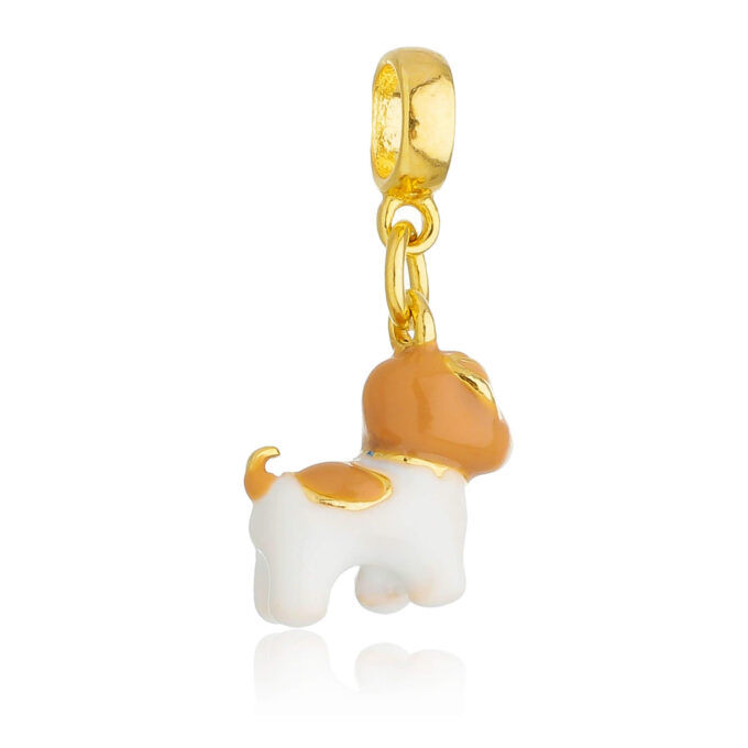 Berloque Cachorro Lhasa apso Bege Banhado a Ouro 18k.