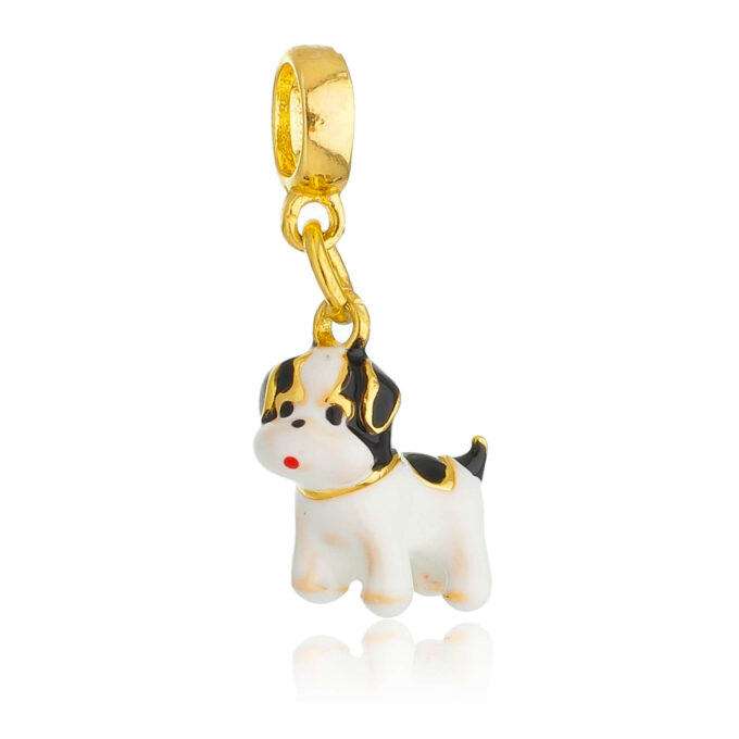 Berloque Cachorro Lhasa apso Preto Banhado a Ouro 18k.