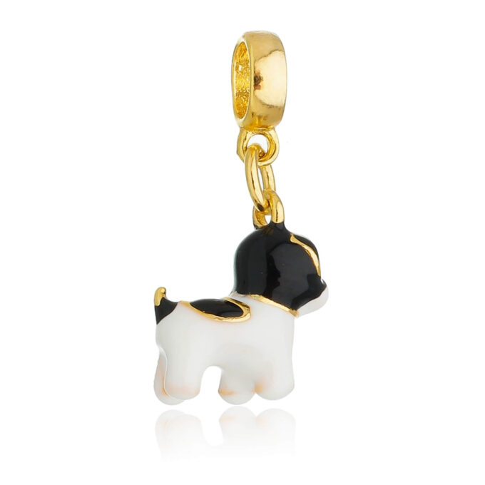 Berloque Cachorro Lhasa apso Preto Banhado a Ouro 18k.