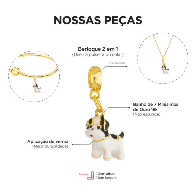 Berloque Cachorro Lhasa apso Preto Banhado a Ouro 18k.