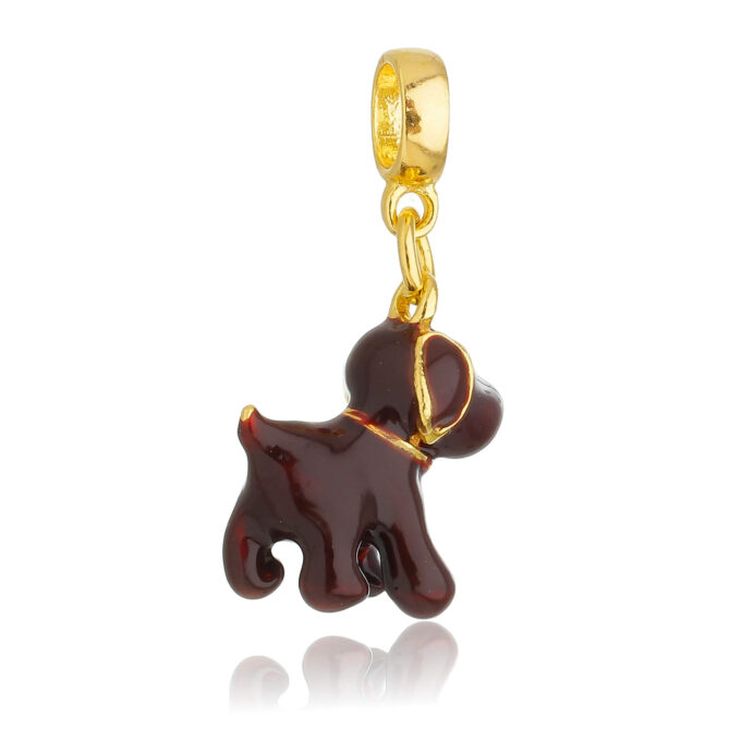 Berloque Cachorro Golden Retriever Marrom Banhado a Ouro 18k.