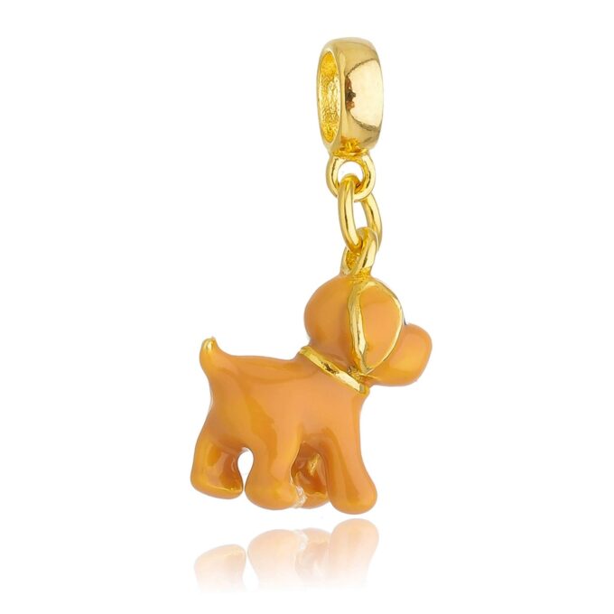 Pingente Berloque Cachorro Golden Retriever Amarelo Banhado a Ouro 18k