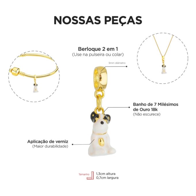 Berloque Cachorro Buldogue Francês Banhado a Ouro 18k
