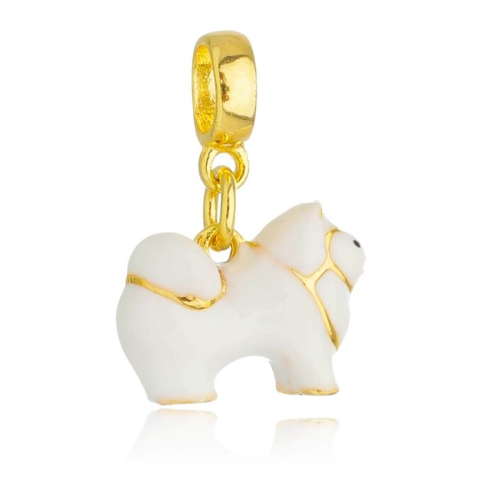 Pingente Berloque Cachorro Spitz Alemão Banhado a Ouro 18k
