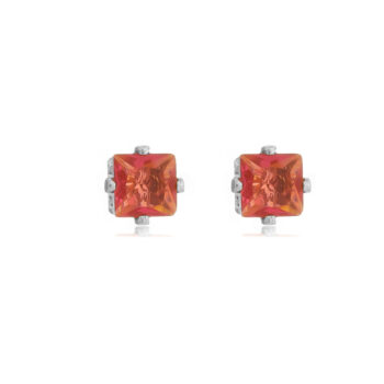 Brinco Ponto De Luz Quadrado Rubi Zirconia Cravejado Banhado a Prata 925