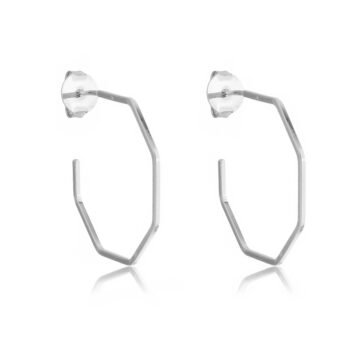 Brinco Meia Argola Geométrica Banhado a Prata 925