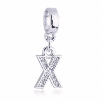 Berloque Letra  X Cravejada Zircônia Banhado Prata 925