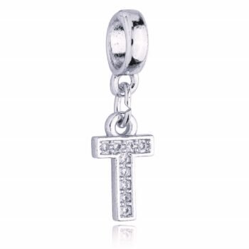 Berloque Letra T Cravejada Zircônia Banhado Prata 925