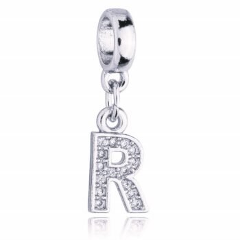 Berloque Letra  R Cravejada Zircônia Banhado Prata 925