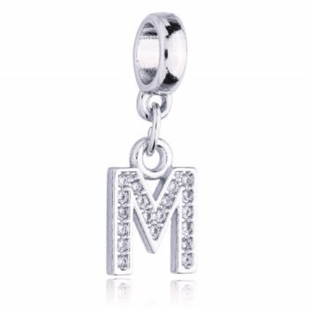 Berloque Letra M Cravejada Zircônia Banhado Prata 925
