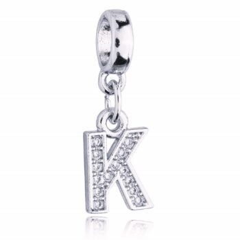 Berloque Letra K Cravejada Zircônia Banhado Prata 925