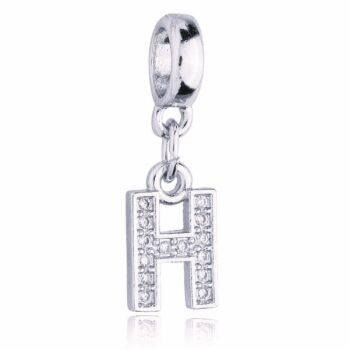 Berloque Letra H Cravejada Zircônia Banhado Prata 925