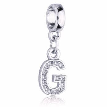 Berloque Letra G Cravejada Zircônia Banhado Prata 925