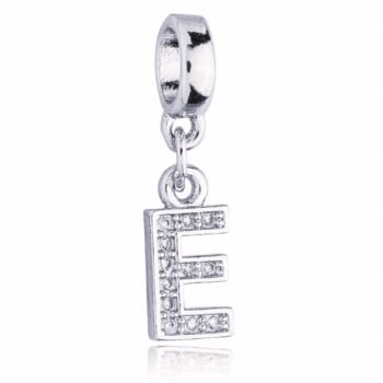 Berloque Letra E Cravejada Zircônia Banhado Prata 925