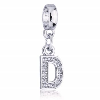 Berloque Letra D Cravejada Zircônia Banhado Prata 925