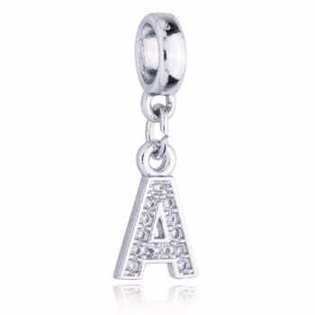 Berloque Letra A Cravejada Zircônia Banhado Prata 925